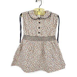 Vtg Bow Age White Floral Smocked Dress Girls 4 Cap Sleeve